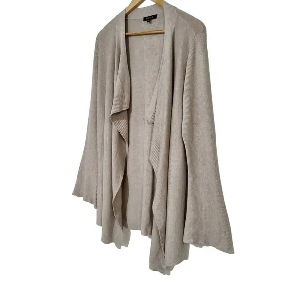 Basque Womens Stone / Oatmeal Knitted Open Long Wrap Cardigan - Size 12 - Picture 3 of 6